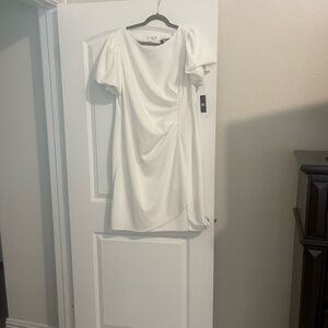 DKNY White Draped Midi Dress